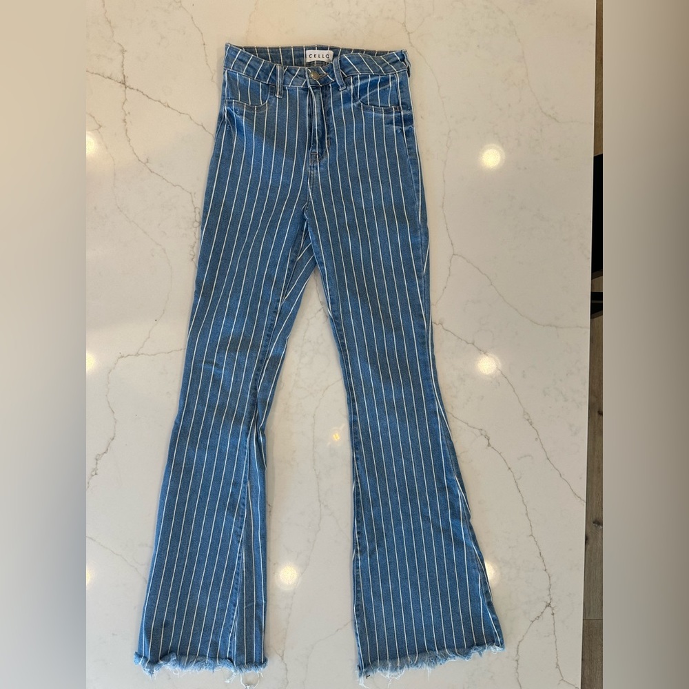Cello high rise stripped flare jeans